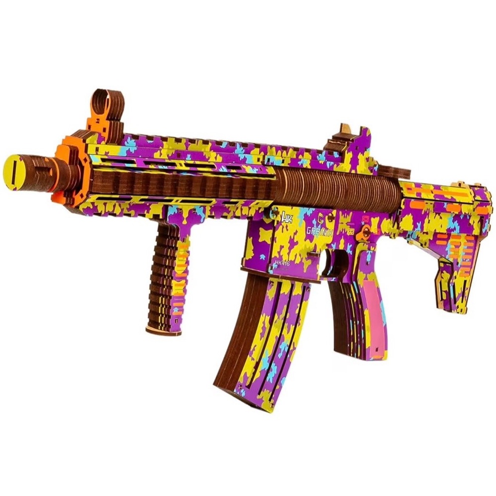 HK-416 Wooden 3D Gun Puzzle Kit–DIY Colorful Rubber Band Gun Model w/202 Details